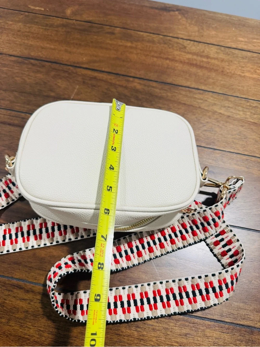 Cream Crossbody Bag with Removable Patterned Strap